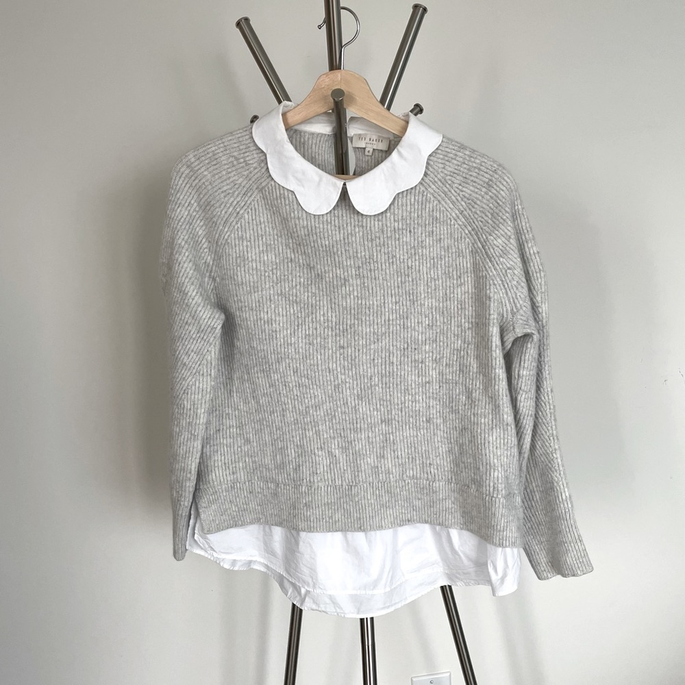 Ted Baker Oatmeal Scalloped Collar Sweater, 4